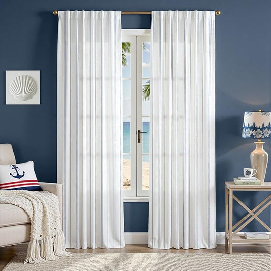 jinchan Blue and White Striped Curtains 84 Inches Long for Living Room Bedroom Blue on White Pinstripe Curtains Privacy Light Filtering Rod Pocket Modern Window Treatments Set 2 Panels