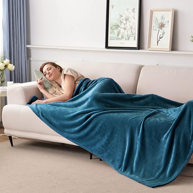 SOCHOW Flannel Fleece Blanket Throw Size, All Season Super Soft Cozy Blanket for Bed or Couch, Blue Coral, 50x60 inches