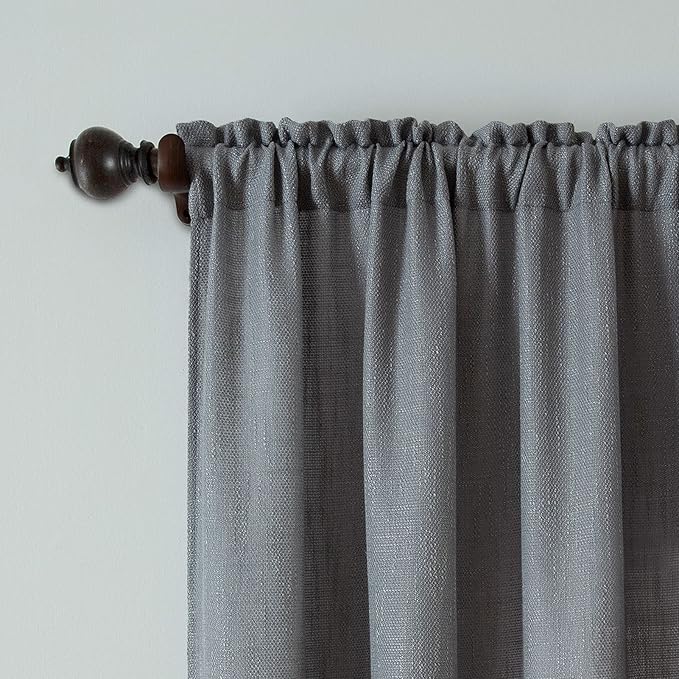 Valea Home Soft Burlap Natural Rod Pocket Window Curtain Panels for Living Room Patio Door, 52 x 96 inches, 1 Panel, Grey