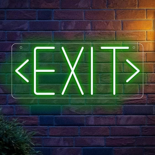 Exit Neon Sign For Business Way Out Led Closed Sign Light, Green Letter Neon Signs For Building Hotel Restaurant Bar Supermarket Mall Museum Coffee Sign For Pizza Store Atm Party Supplies