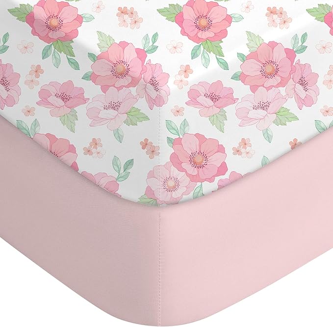 Baby Crib Sheets for Girls,2 Pack 28?x52?x8??Fitted Crib Sheets for Standard Crib and Toddler Mattress Soft Microfiber Baby Sheets for Crib (Floral White)