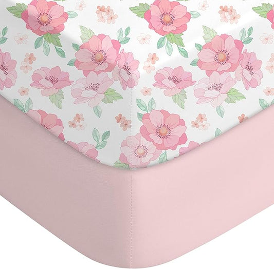 Baby Crib Sheets for Girls,2 Pack 28?x52?x8??Fitted Crib Sheets for Standard Crib and Toddler Mattress Soft Microfiber Baby Sheets for Crib (Floral White)