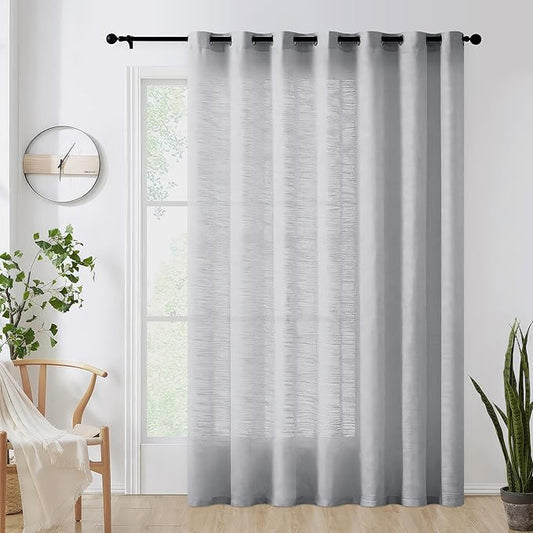 FMFUNCTEX Linen Sheer Grey Curtains for Living Room 108-inches Long Extra 100" Width Rich Cross Weave Textured Neutral Gray Semi-Sheers for Bedroom Room Divider Windows 1 Panel Grommet Top