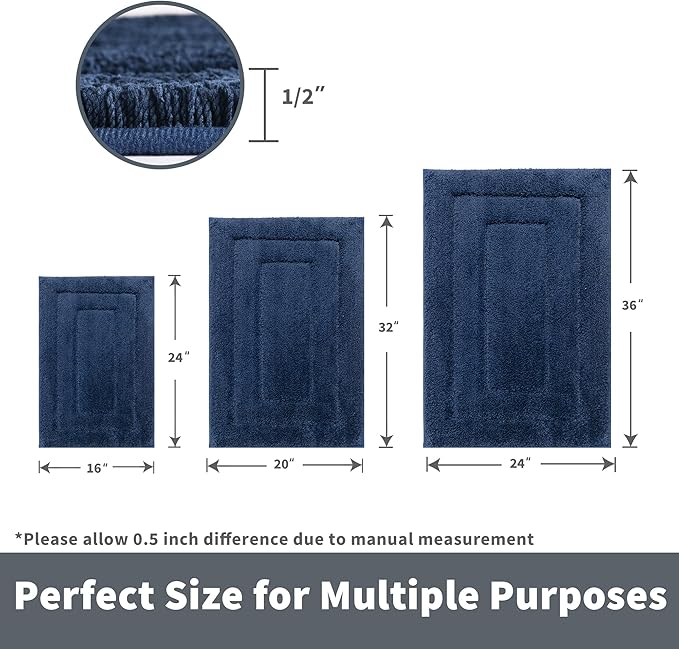 GRANNY SAYS Navy Bathroom Rugs, Bath Mats for Bathroom Non-Slip, Super Soft and Water Absorbent, Microfiber Bath Rugs Washable, Large Bath Rugs for Floor, Tub and Shower, 36" x 24"