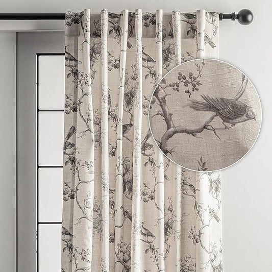 Maison d' Hermine Curtains for Living Room 100% Cotton 124 inch Length One Panel Light Filtering Curtains for Bedroom Windows with Rod and Loop Pockets Drapes (Turin, 50" W x 124" L)