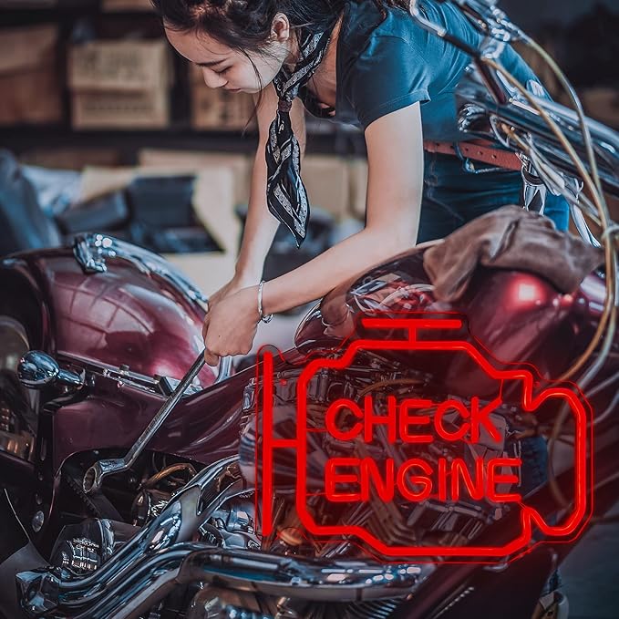 Check Engine Neon Sign,Garage Decor, LED Neon Signs for Wall Decor, Custom Neon Signs for Auto Room Garage Repair Shop Gaming Room,Gifts for Husband Boyfriend Lover(15.7x11.8in)
