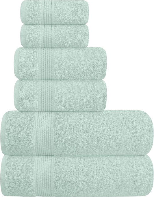 Belizzi Home Ultra Soft 6 Pack Cotton Towel Set, Contains 2 Bath Towels 28x55 inch, 2 Hand Towels 16x24 inch & 2 Wash Coths 12x12 inch, Ideal Everyday use, Compact & Lightweight - Sea Green