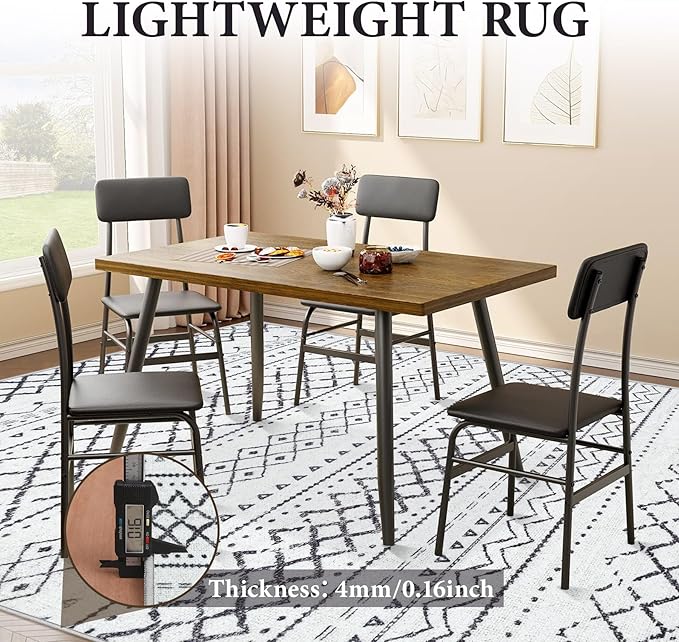 Area Rug for Living Room 6x9: Large Washable Boho Moroccan Rugs Geometric Neutral Rug, Non-Slip Foldable Morden Farmhouse Indoor Floor Carpet for Bedroom Dining Table Home(Black,6'X9')