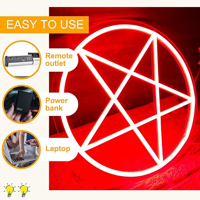 Satanic Pentagram Neon Sign, Dimmable LED Gothic Pentagram Neon Light, USB Powered for Home Bedroom Dorm College Party Christmas Gifts(13 * 13in)