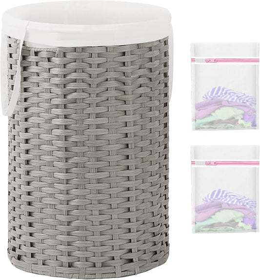 Large Laundry Hamper Laundry Basket Round 34.3 Gal (130 L) Handwoven Wicker Laundry Baskets Rattan Laundry Basket with Removable Bag Handles 2 Mesh Bags for Living Room Bedroom Gray
