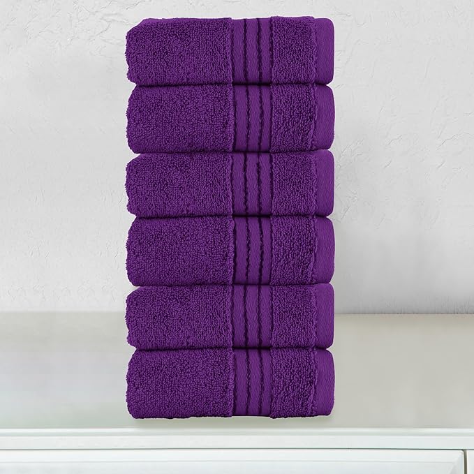 Elegant Comfort Premium Turkish Cotton 6 Pack Washcloths Set - 13 x 13 inch, Luxurious Hotel Spa Quality 100% Turkish Cotton 6PC Washcloth Set - Highly Absorbent - Soft Bathroom Towels, Purple