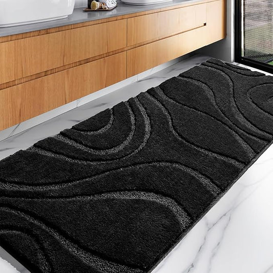DEXDE Bathroom Rugs Runner 24 x 60 Inch, Extra Long Black Bath Rugs Non-Slip, Machine Washable Bath Mats, Soft Carpets for Floor, Tub and Shower, Home Decor Accessories