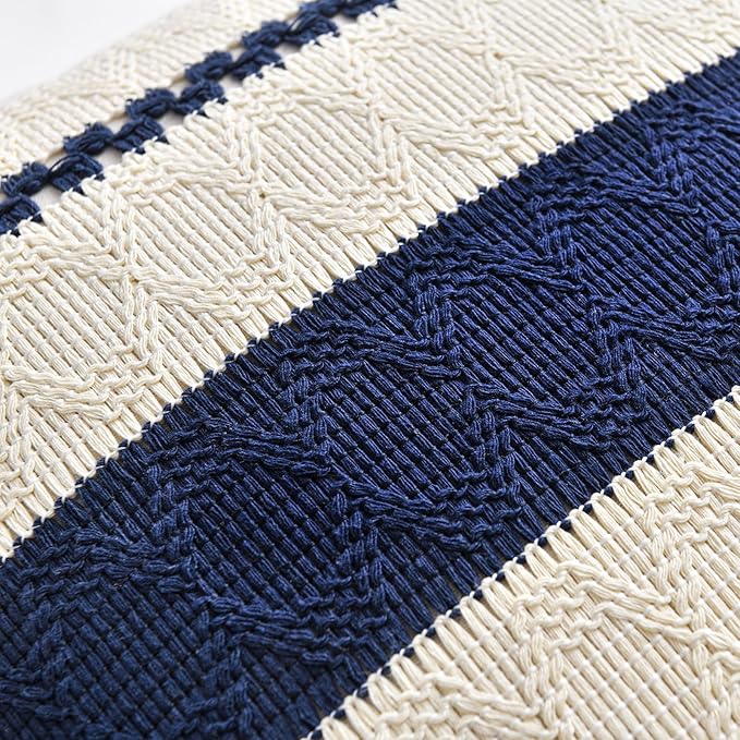 Fancy Homi Set of 2 Navy Blue Decorative Throw Pillow Covers 16x16 Inch for Couch Bed Sofa Living Room Office, Aesthetic Modern Organic Farmhouse Home Decor, Soft Cotton Woven Textured Cushion Case