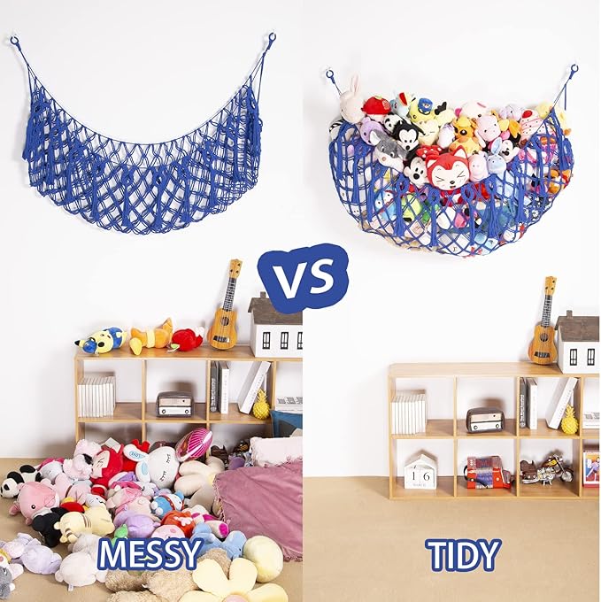 Stuffed Animal Net or Hammock Wall Hanging Net for Stuffed Animal Storage Macrame Toy Display Plush Toy Holder Soft Toy organizer for Nurery Kidroom Playroom