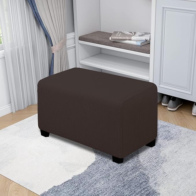 Easy-Going Stretch Ottoman Cover Folding Storage Stool Furniture Protector Soft Rectangle slipcover with Elastic Bottom(Ottoman Small,Chocolate)
