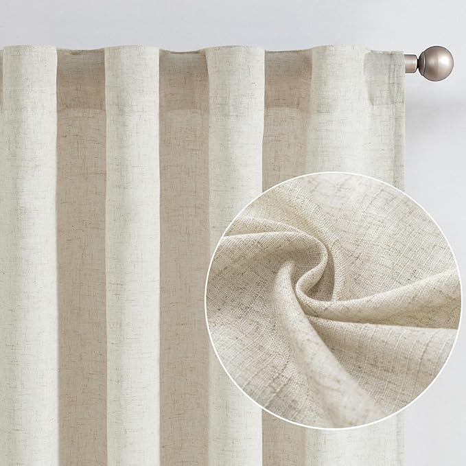 jinchan Beige Lined Linen Blend Curtains for Closet 96 Inch Extra Long 2 Panels Floor to Ceiling, 38 Inch Wide Drapes for Bedroom Bathroom(38W x 96L, Ecru)