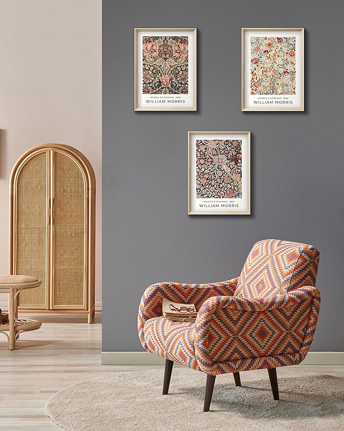 Framed William Morris Canvas Wall Art,Floral Pattern Vintage Poster Wall Decor,16x12IN High Framed Wood Design Prints,Minimalist Classic Decor Aesthetic for Living Room,Bedroom,Bathroom Set of 3