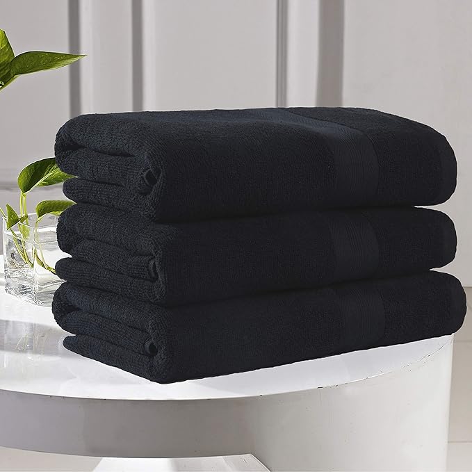 BOUTIQUO Premium Cotton 4 Pack Bath Towel Set - 100% Pure Cotton - 4 Bath Towels 27x54 - Ideal for Everyday use - Ultra Soft & Highly Absorbent - Black