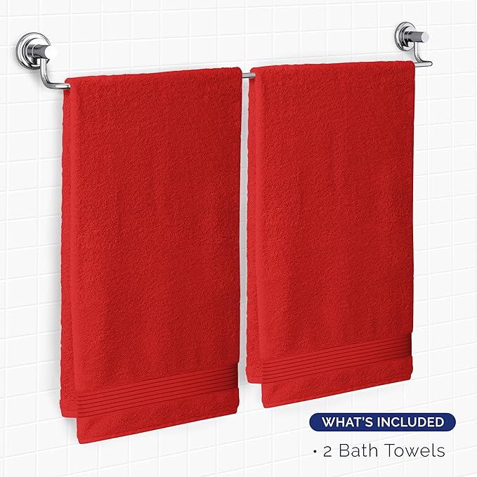 Elegant Comfort Premium Turkish Cotton 2 Pack Bath Towel Set - 27 x 54 inch, Luxurious Hotel Spa Quality 100% Turkish Cotton 2PC Bath Towel Set - Highly Absorbent - Soft Bathroom Towels, Red