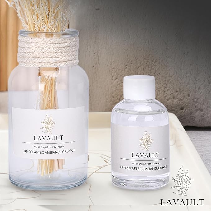 Scented Reed Diffuser - Aromatherapy Diffuser Sticks - Provides Long Lasting Scent - Reduce Stress and Anxiety - Reed Diffuser for Bathroom - English Pear and Freesia - 3.38oz