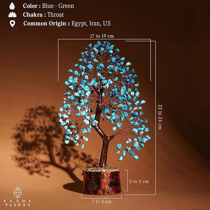 Crystal Tree of Life Turquoise Healing Crystal Trees for Home & Office Decoration, Handmade Crystal Money Bonsai Trees for Positive Energy, Good Luck, Christmas Decor, Birthday Gifts for Women, Mom