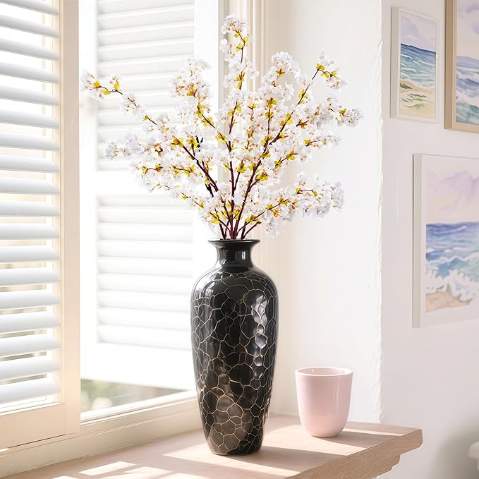 SITUMEIZI Artificial Cherry Blossom Branches Silk 39 Inch Faux Cherry Flowers Peach Tall Stems for Home Wedding Bedroom Table Japanese Real Touch Vase Decoration(3Pcs,Ivory White)