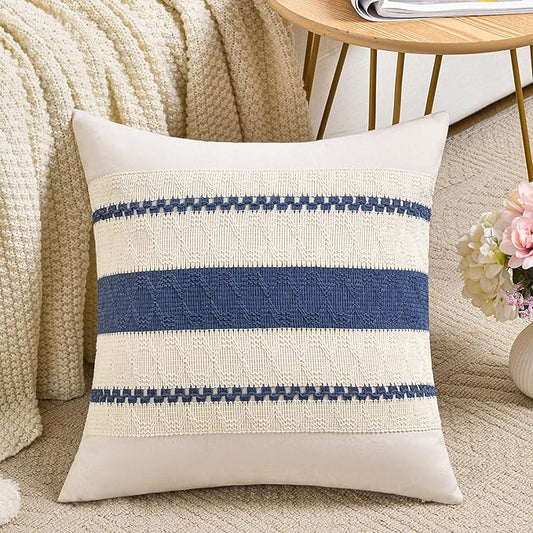 Fancy Homi Set of 1 Dusty Blue Vintage Euro Decorative Throw Pillow Cover 26x26 Inch for Couch Bed Sofa Chair Bedroom, Rustic Retro Square Cushion Case, Modern Farmhouse Boho Living Room Decor Indoors
