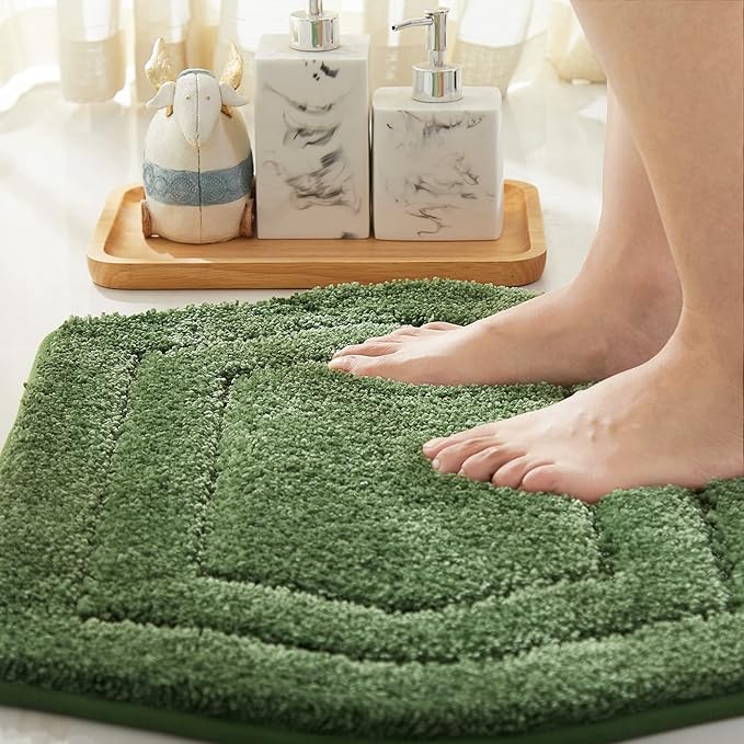 COSY HOMEER Extra Thick Bath Rugs for Bathroom - Anti-Slip Bath Linen Sets Mats Soft Plush 100% Strong Polyester Living Room Bedroom Water Absorbent(Green,20x32 - Inches)