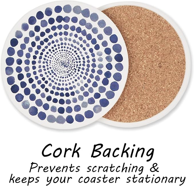 AD Set of 6 Coasters for Drinks Absorbing Round Ceramic Stone Coaster with Cork Base,Tabletop Protection Mat for Mugs and Cups,Office,Kitchen (Bloom Abstract with Holder)