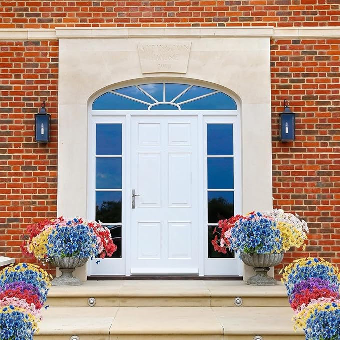 22 Bundles Artificial Flowers Outdoor, Faux Flowers UV Resistant with Plastic Plants, Faux Silk Flowers for Outdoors Outside Front Porch Hanging Planter Window Box Garden Decoration(Blue)