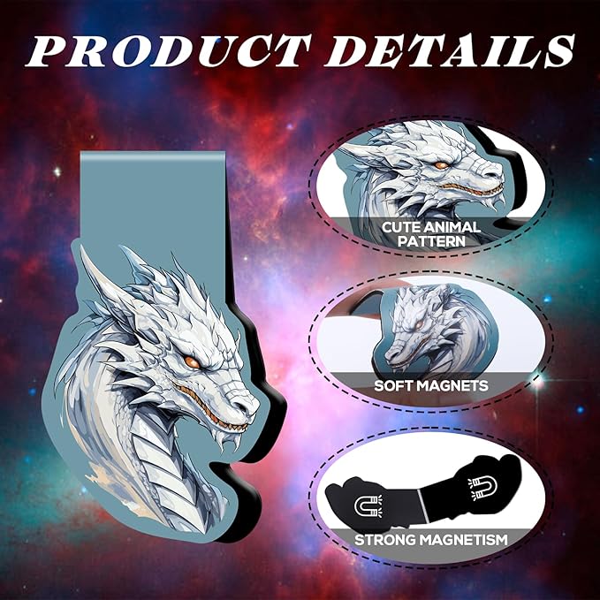 Dragon Magnetic Bookmark Gifts - 12 Pcs Cool Dragons Book Mark Magnets Dragon Rider Bookmarks Magnetic Aesthetic Fantastic Bookmark Magnets Page Clip Gift for Book Lovers Students Reading