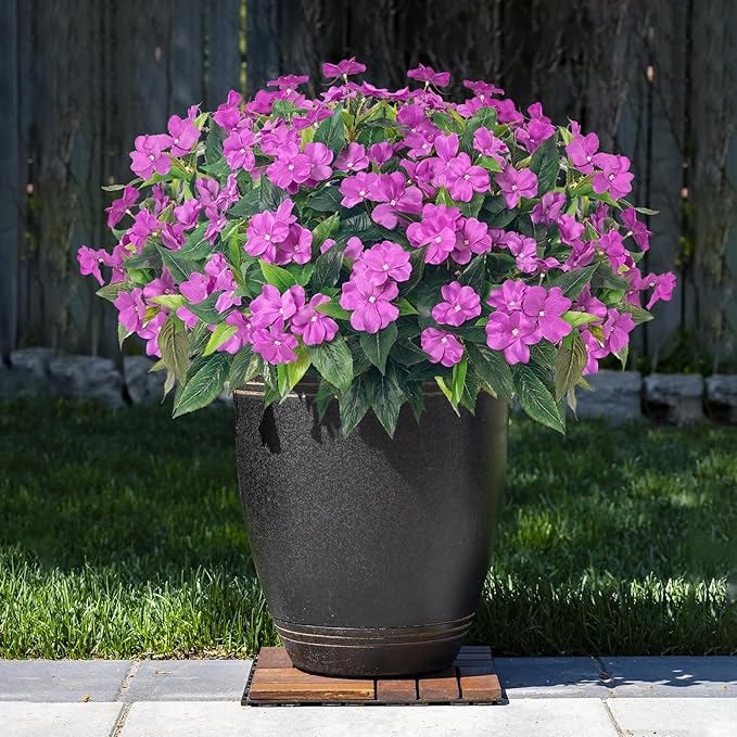 15.7”Spring Decorations for Home Flowers Fake Plants Fake Flowers Artificial Impatiens Bouquet Flowers for Outdoors Silk Faux Flowers Impatiens Plants Decor Indoor Planters 8PCS (Purple)