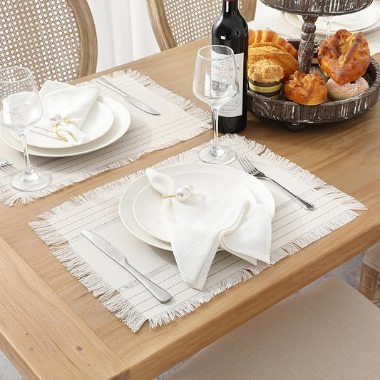 Chassic Rustic Placemats Set of 6, Washable Linen Cloth Place Mats, Woven Dinner Mats for Kitchen, Dining, Party, Wedding and Daily Table Decor - Cream