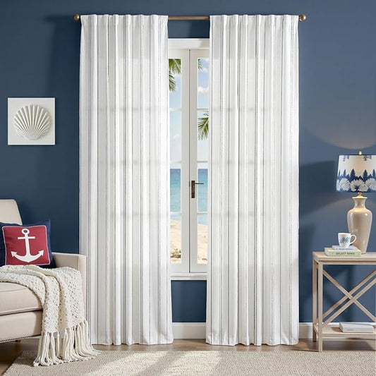 jinchan Black and White Striped Curtains 84 Inch Long for Living Room Bedroom Pinstripe Curtains Privacy Light Filtering Rod Pocket Modern Window Drapes Set of 2 Panels