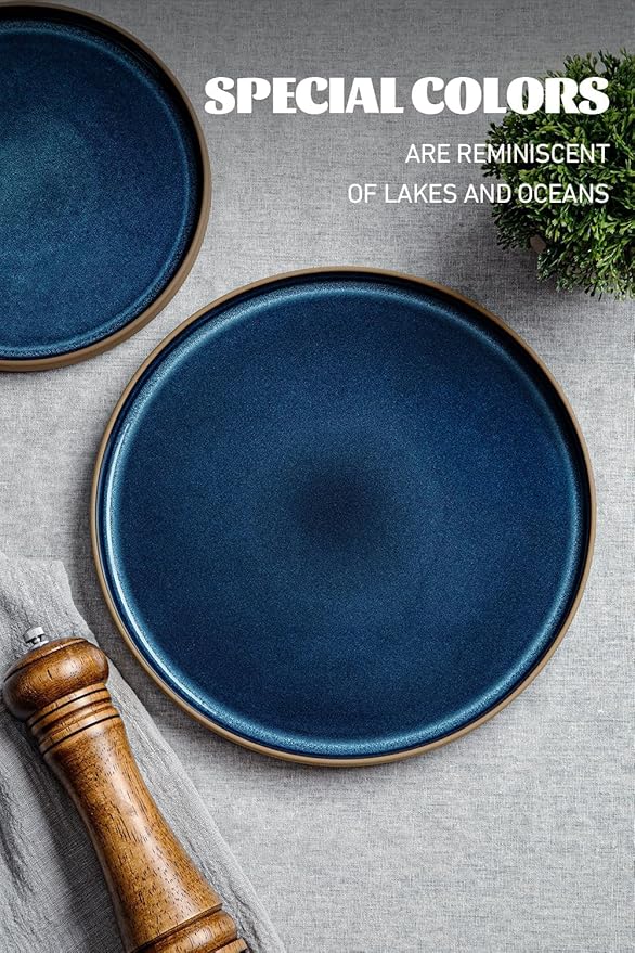 Famiware Nature Plates and Bowls Set, 24 Pieces Dinnerware Sets, Dishware Sets, Dishes Set for 8, Microwave and Dishwasher Safe, Midnight Blue