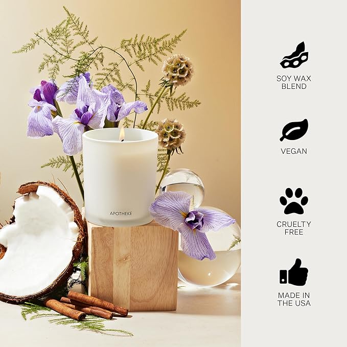 Apotheke 3-Wick Scented Candles for Home, Tonka Oak - 26 oz Long-Lasting Soy Wax Jar Candle, 120-140 Hours Burn Time - Notes of Sweet Almond, Cardamom, Clove, & Hint of Tonka Bean, Sandalwood & Musk