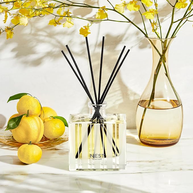 NEST New York Reed Diffuser, Sunlit Yuzu & Neroli - 5.9 fl oz - Fragrance for Up to 90 Days - Reusable, Refillable Glass Holder - Includes 8 All-Natural Reed Sticks - Flame Free