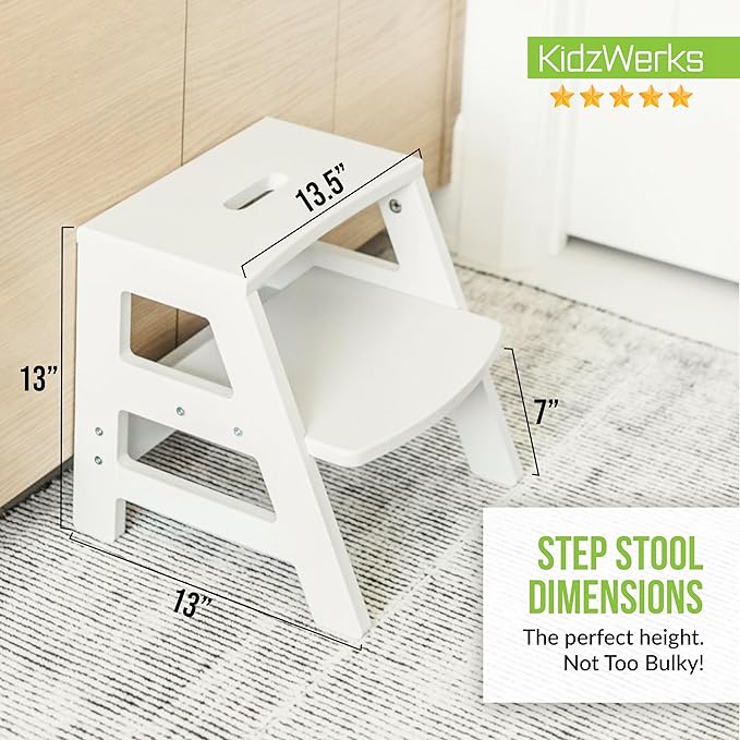 Kids Step Stool for Toddlers Bathroom Kitchen Potty Wooden Children’s Stepping Standing 2-Step Ladder, Grey