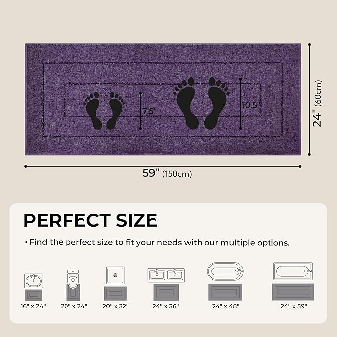 GRANNY SAYS Bathroom Rug Mat,59" x 24" Bath Mats for Bathroom Non-Slip, Super Soft and Water Absorbent, Microfiber Bath Rugs, Machine Wash Dry, Large Bath Rugs for Floor, Purple