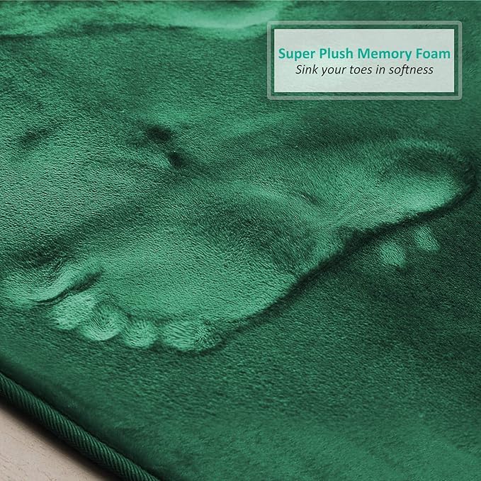 Clara Clark 2 Piece Bathroom Rugs Bath Mat Set, Velvet Memory Foam Bath Mats for Bathroom - Non-Slip, PVC Backing Bath Rugs, Washable - Dries Quickly, Hunter Green