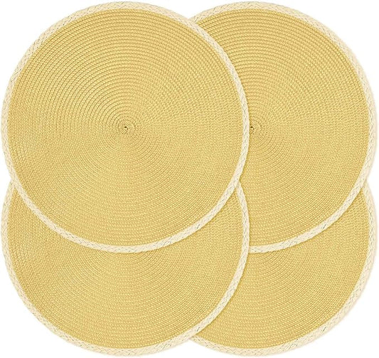 Noctiflorous Round Braided Placemats Set of 4 Table Mats 15 Inches Washable Heat Resistant for Dining Table Non-Slip Indoor Outdoor Place Mats for Easter(01 Ginger Yellow 4)