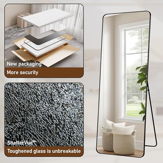 BEAUTYPEAK Black Full Length Mirror, 71"x26" Rounded Corner Floor Mirror Standing Hanging or Leaning Against Wall, Suitable for Bedroom or Dressing Room