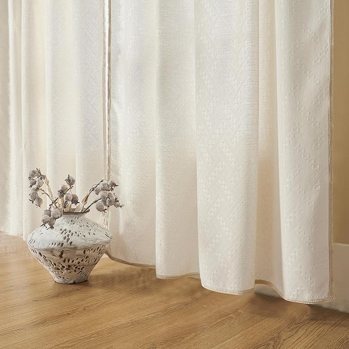 Joydeco Beige Boho Curtains 96 Inches Long 2 Panels, Super Soft Bohemian Farmhouse Curtains, Semi Sheer Light Filtering Drapes for Bedroom Living Room (Rod Pocket with No Tassels, 52Wx96L)