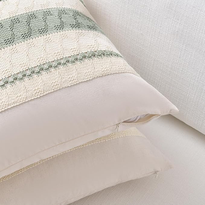 Fancy Homi Set of 2 Sage Green Boho Decorative Throw Pillow Covers 18x18 Inch for Living Room Bedroom Couch Bed Sofa Chair, Rustic Retro Cushion Case 45x45 cm, Bohemian Room Home Decor