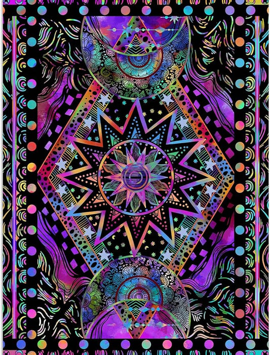 Blacklight Sun and Moon Tapestry Glow in The Dark Neon Hippie Bohemian Tapestries for Bedroom Aesthetic UV Reactive Purple Celestial Tie Dye Tapestry Wall Hanging for Living Room Dorm (40'' × 30'')