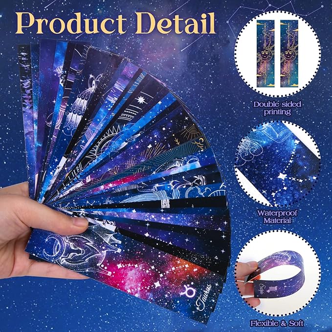 200PCS Cool Space Starry Night Bookmark for Kids Classroom 50 Designs Double-Sided Bulk Bookmarks Space Theme Book Mark for Book Lovers Students Children Rewards Gifts