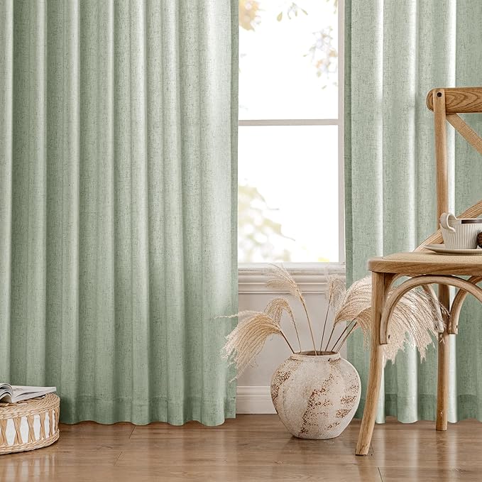 MIULEE Non-See-Through Privacy Linen Curtains 2 Panels, Sage Green Light Filtering Window Curtains 72 Inches Long, Farmhouse Textured Back Tab Semi Sheer Drapes for Bedroom Living Room, Light Green