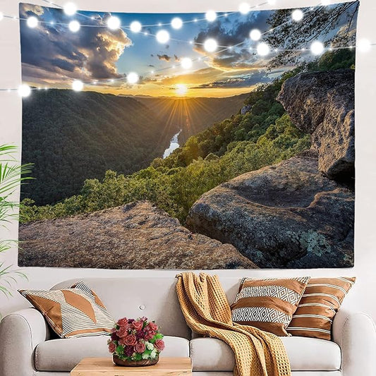 BaoNews Golden Natural Sunset Tapestry,Landscape Virginia Mountain Large Wall Hanging Polyester Tablecloths Tapestry Bedroom Room Living Room Dorm 39.4 x 59.1 Inches