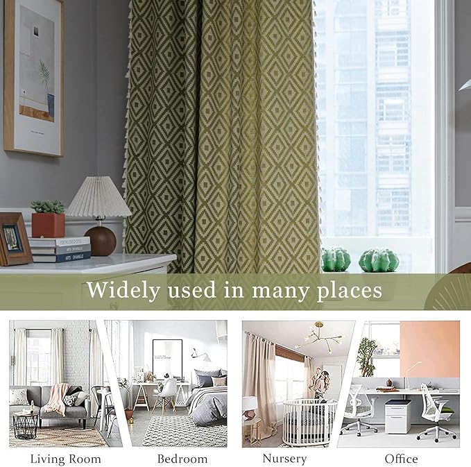ColorBird Sage Green Curtains 63 inch Length, Geometric Room Darkening Curtains for Bedroom, 2 Panels Boho Curtains for Living Room Sliding Glass Door