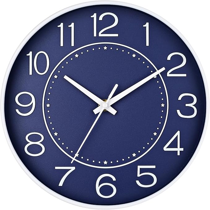 HZDHCLH Modern Wall Clocks Battery Operated,10 inch Navy Blue Clock for Wall,Silent Small Wall Clock for Living Room Bedroom Kitchen Office Nursery Decor
